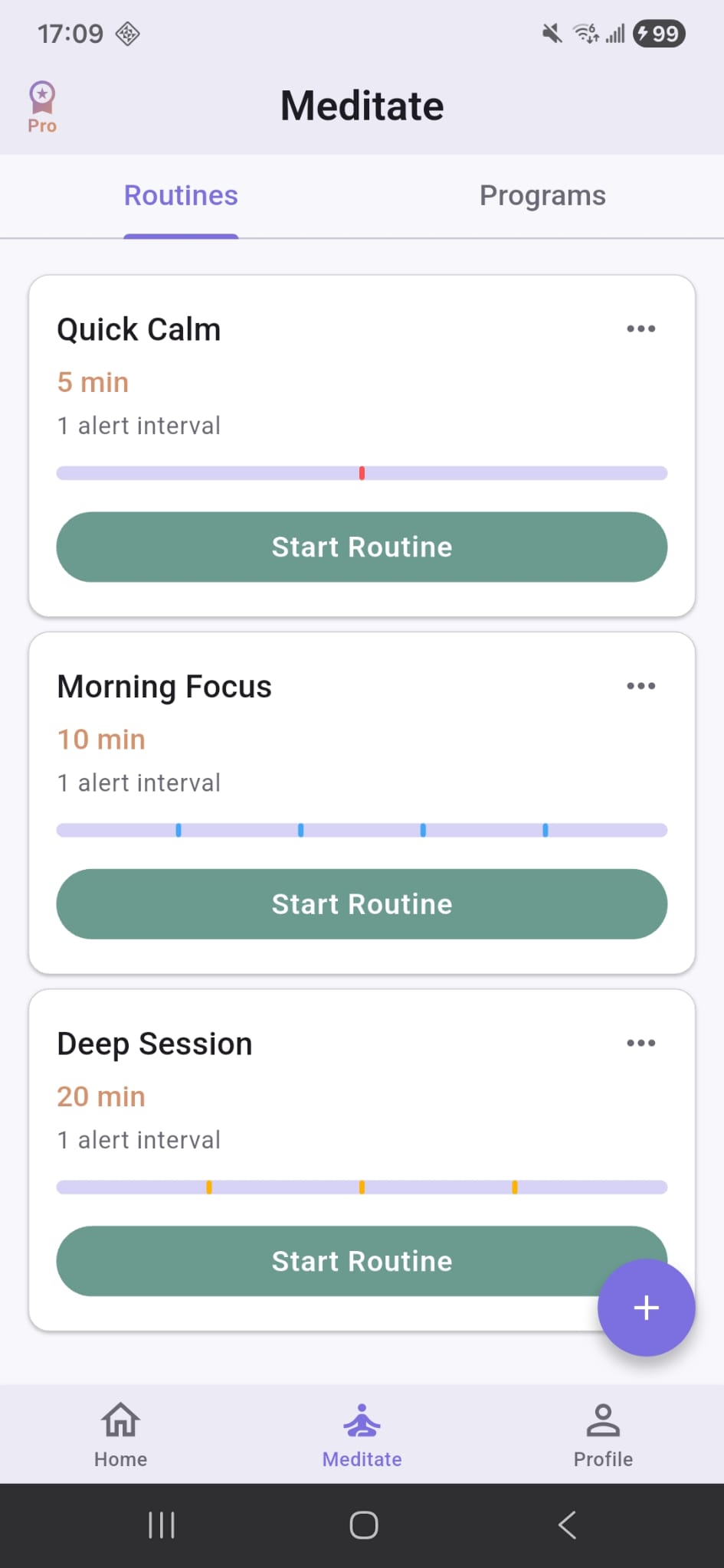 Routines screen